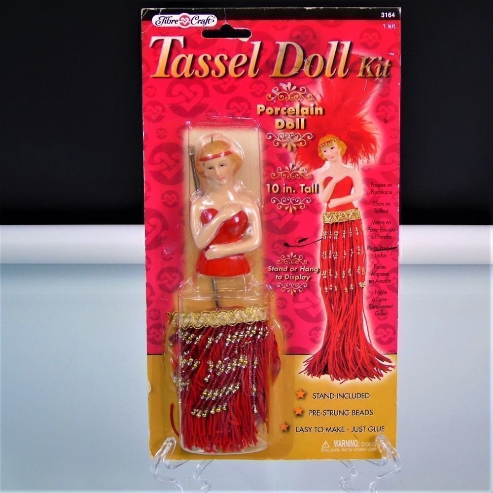 Porcelain Tassel Doll Kit Fiber Craft Red Dress